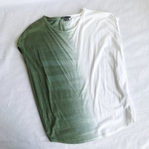 Vince Women's XS Ombre Dip Dye Green White Ivory Cream Cocoon Tee Cap Sleeve EUC